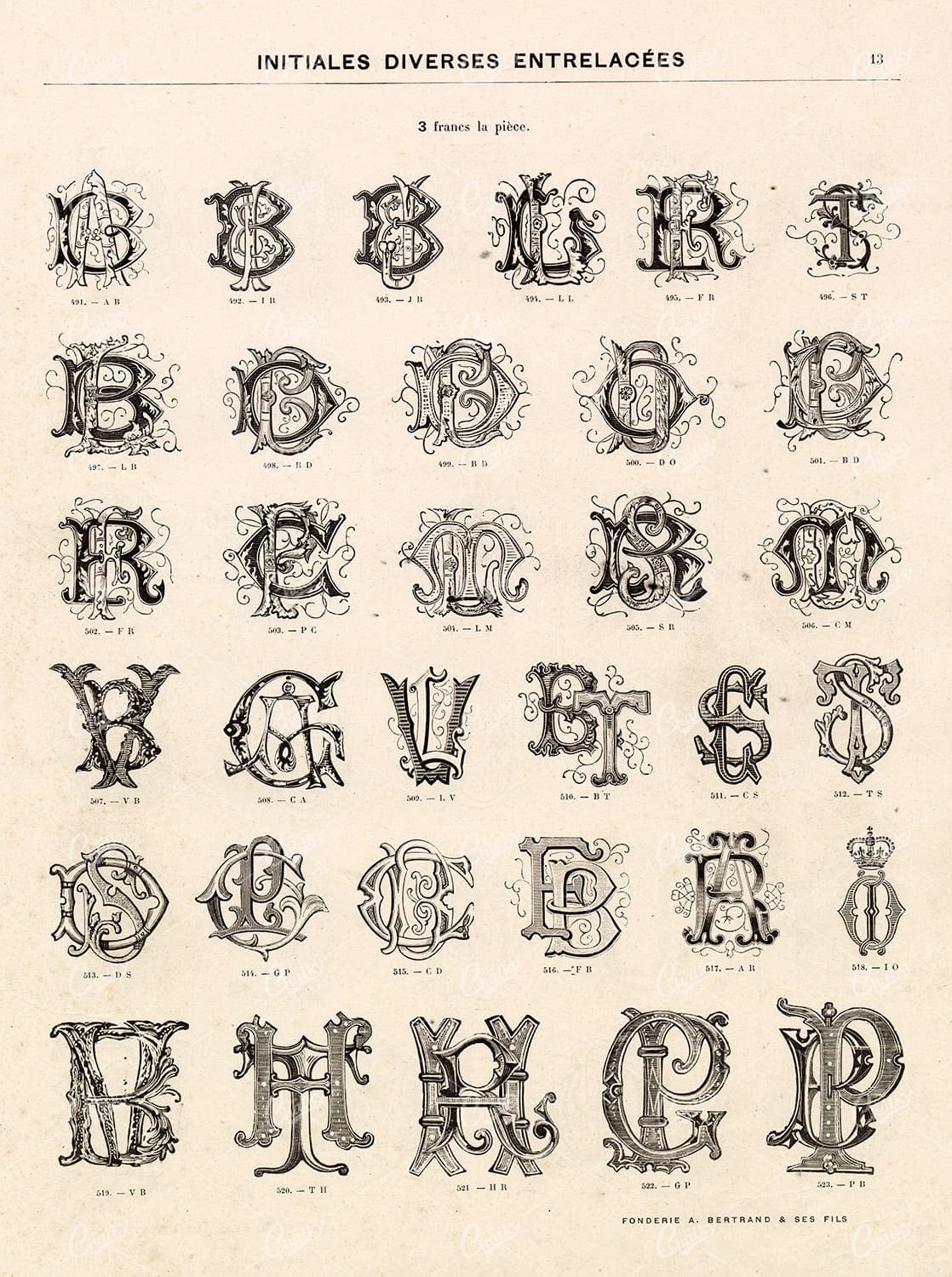 DECORATIVE Typography Monograms - Vintage Type Foundry Catalogue