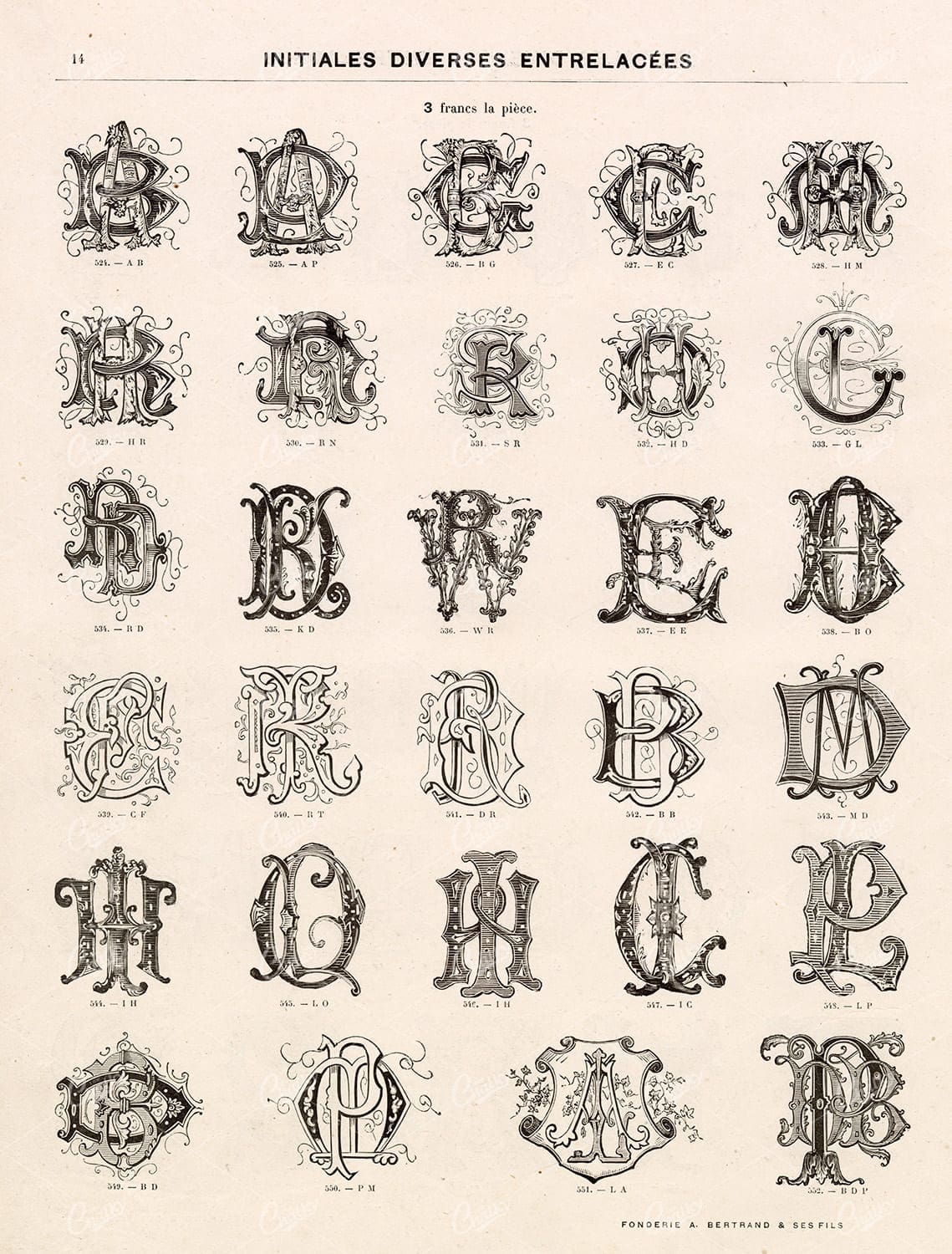 DECORATIVE Typography Monograms - Vintage Type Foundry Catalogue