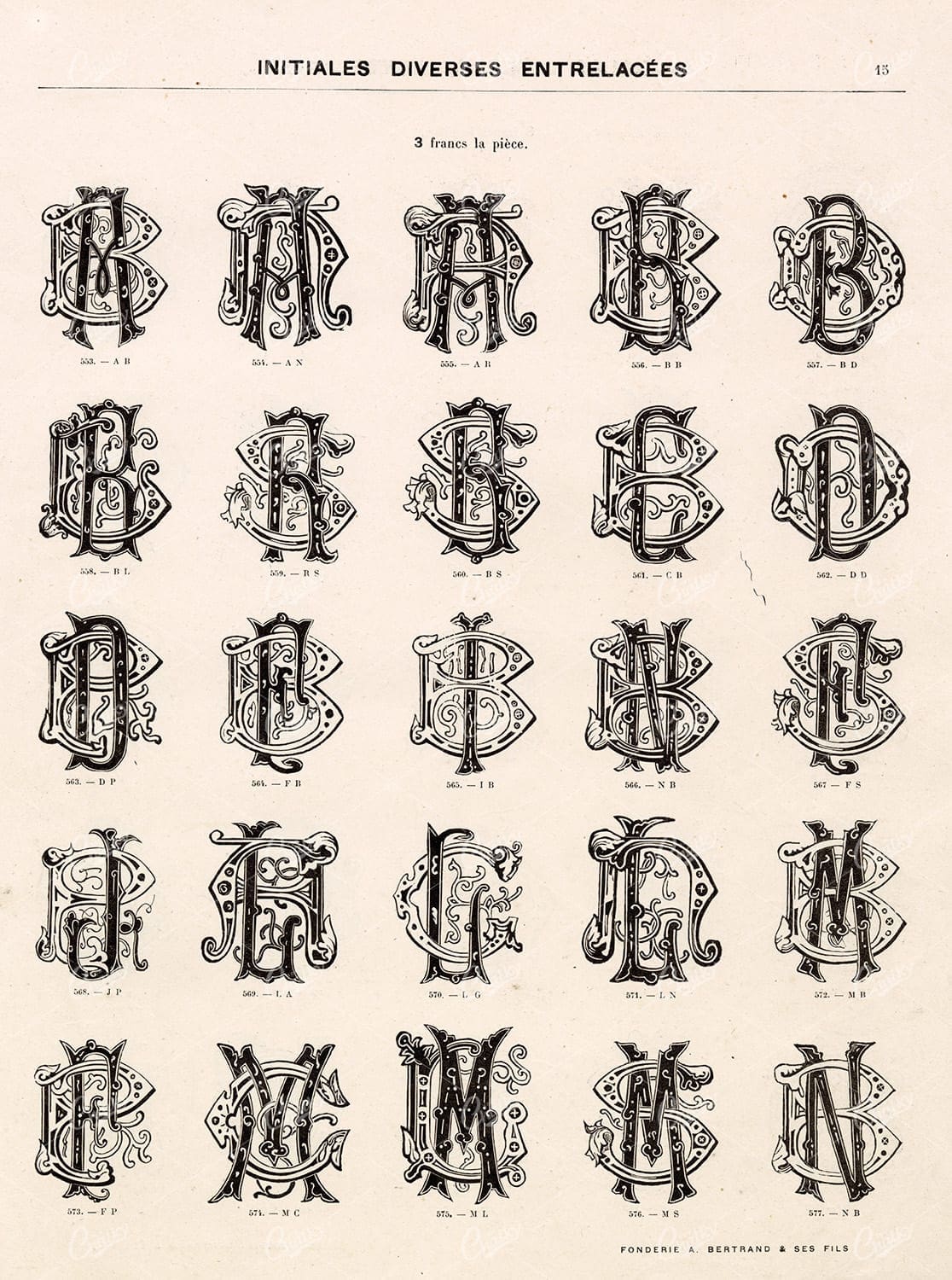 DECORATIVE Typography Monograms - Vintage Type Foundry Catalogue