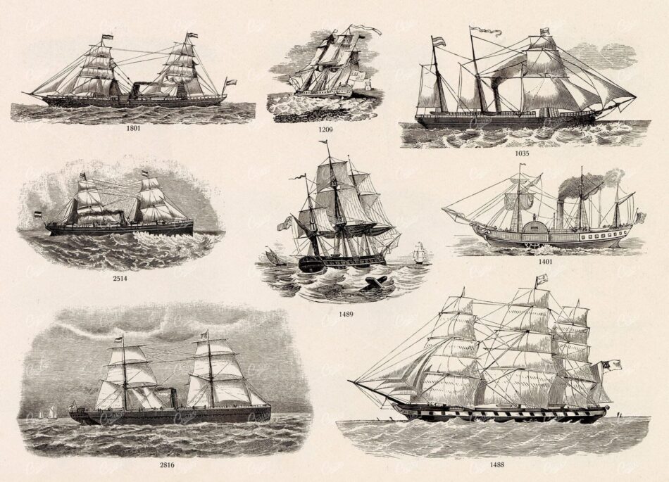 MISCELLANEOUS Selection of Vintage Steam / Sail Boat Related Design Elements