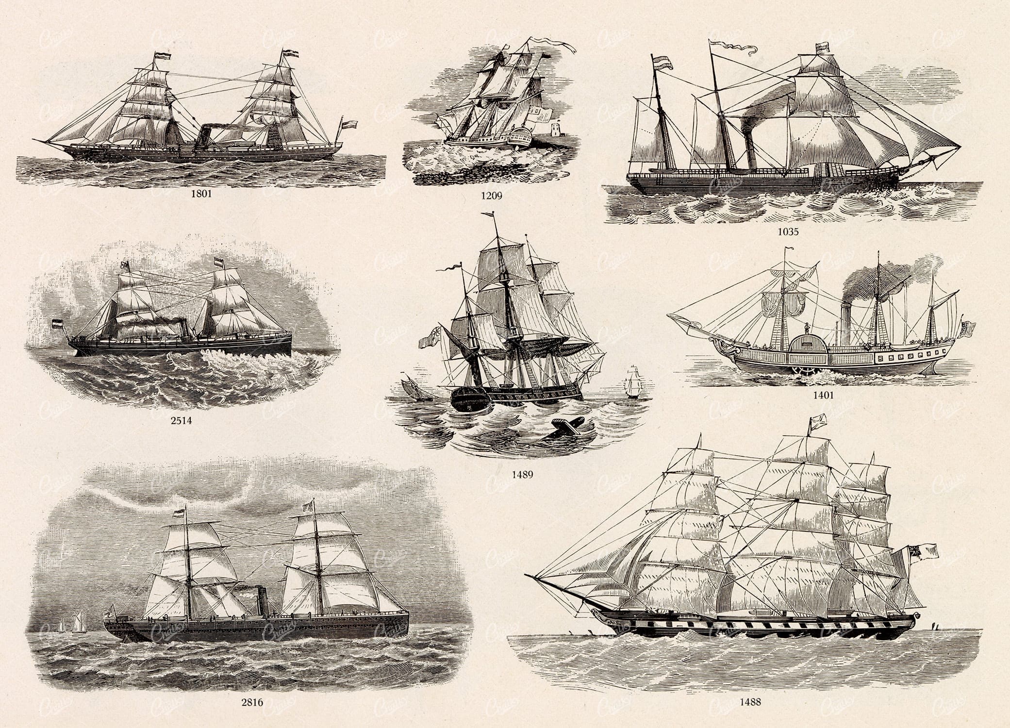 MISCELLANEOUS Selection of Vintage Steam / Sail Boat Related Design Elements