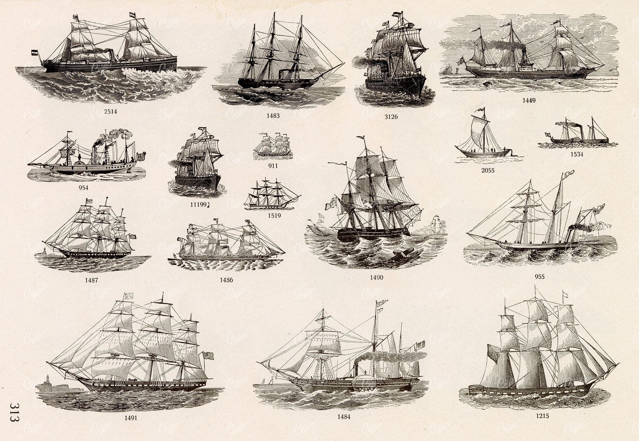 MISCELLANEOUS Selection of Vintage Steam / Sail Boat Related Design Elements