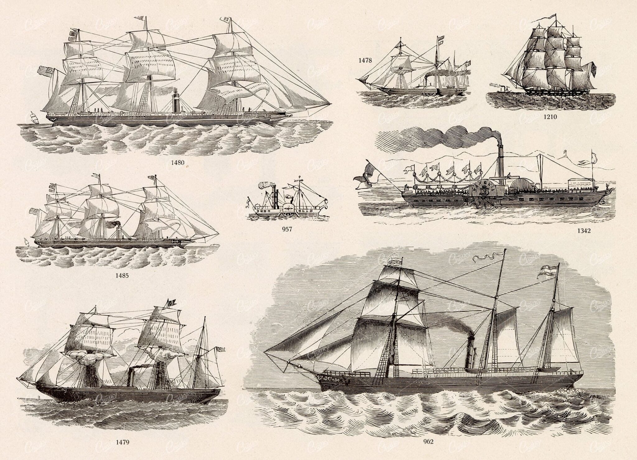 MISCELLANEOUS Selection of Vintage Steam / Sail Boat Related Design Elements