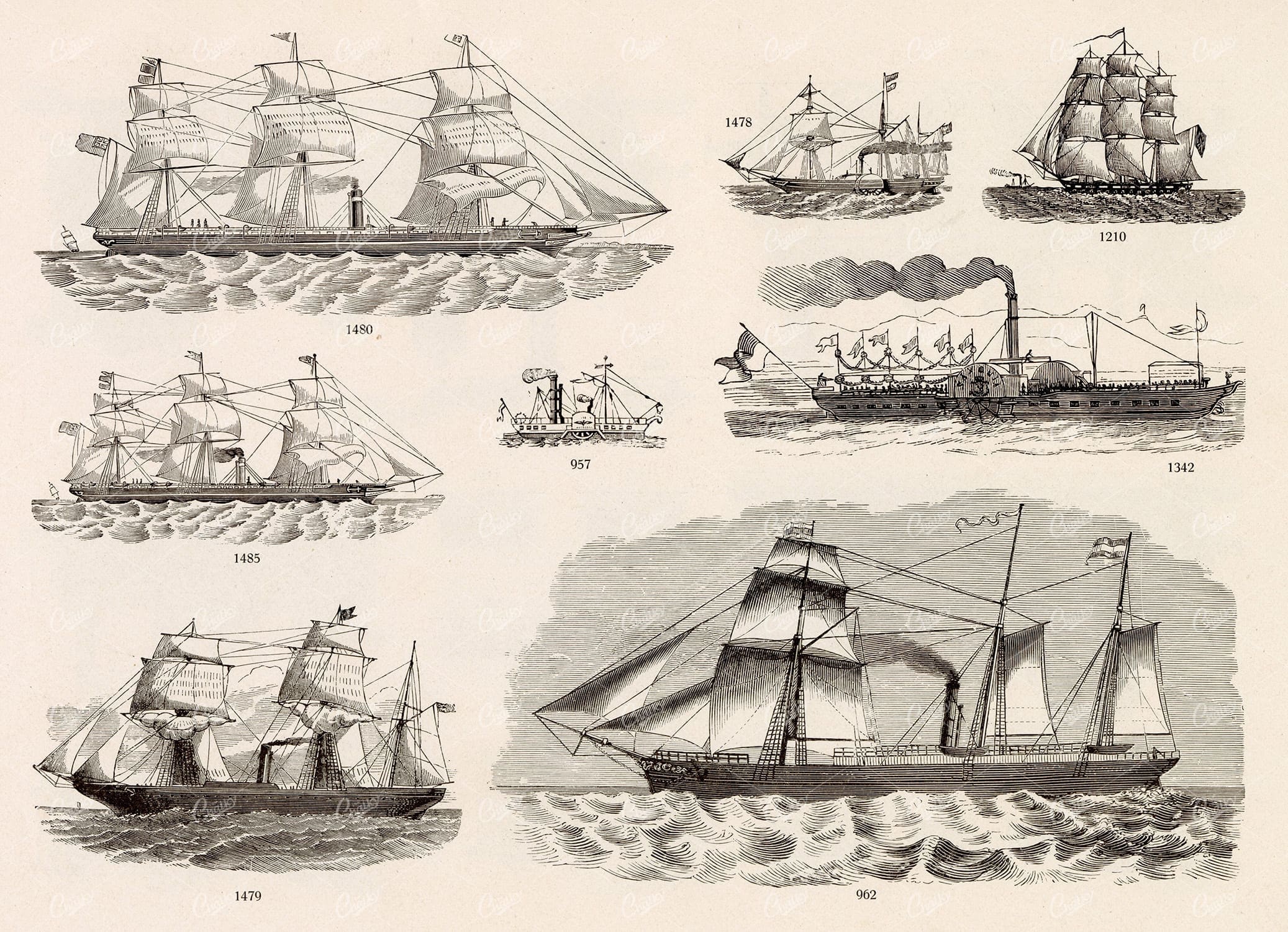 MISCELLANEOUS Selection of Vintage Steam / Sail Boat Related Design Elements
