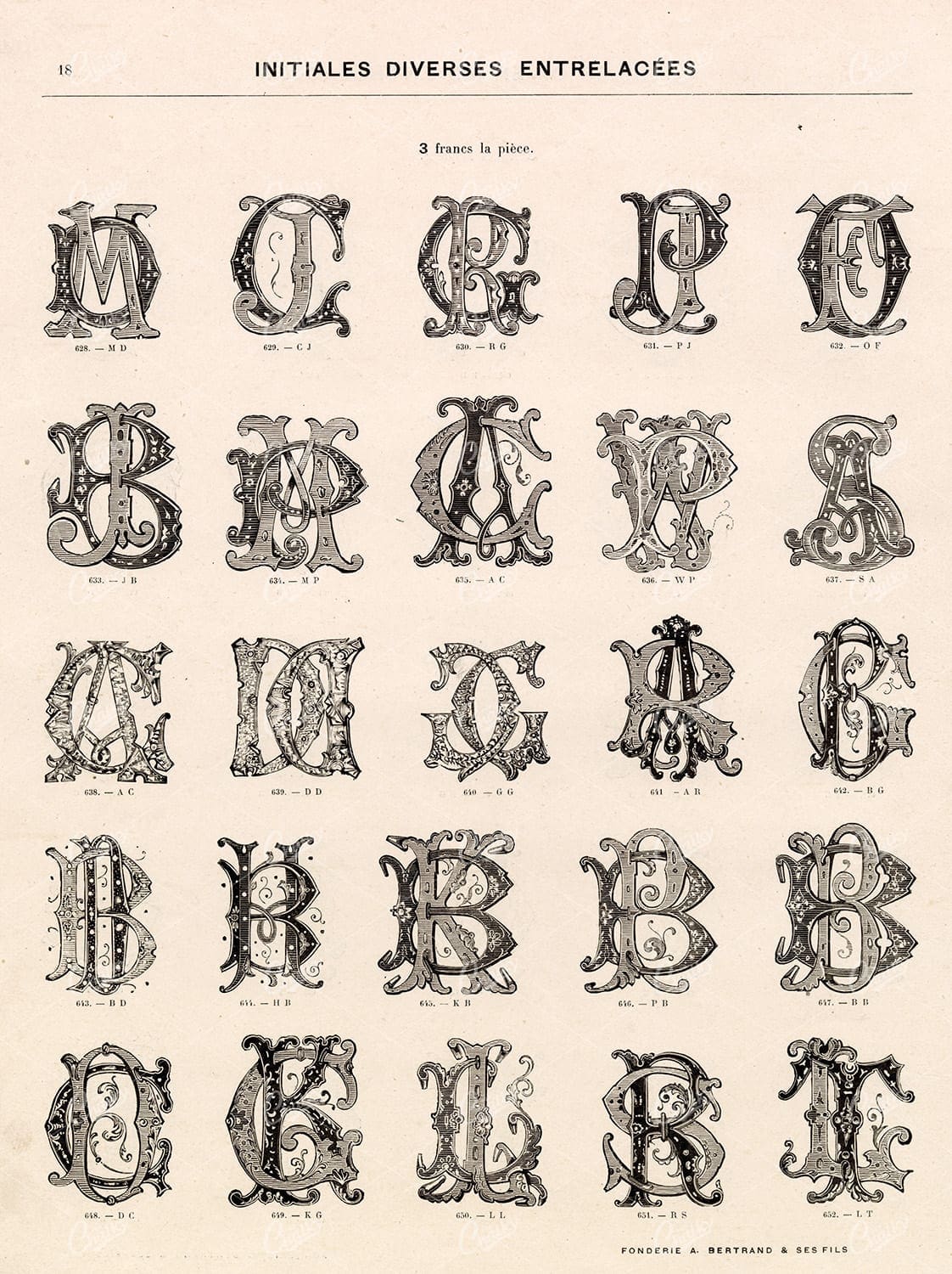 DECORATIVE Typography Monograms - Vintage Type Foundry Catalogue