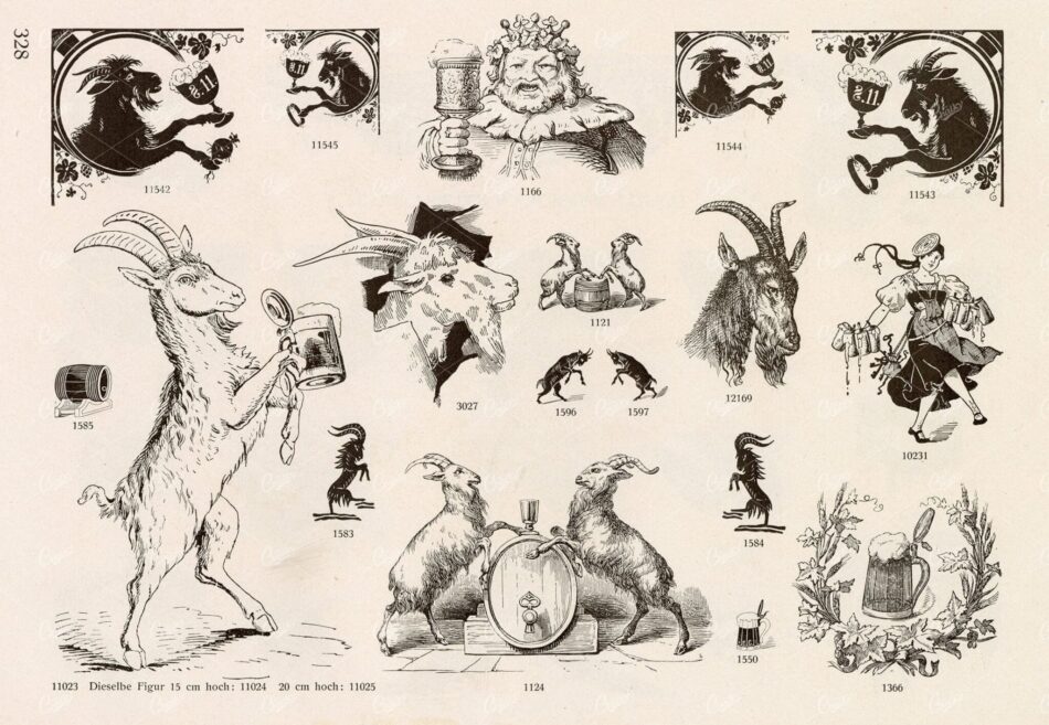 Goat And Beer Engravings Collection - Brewery Mascot Illustrations
