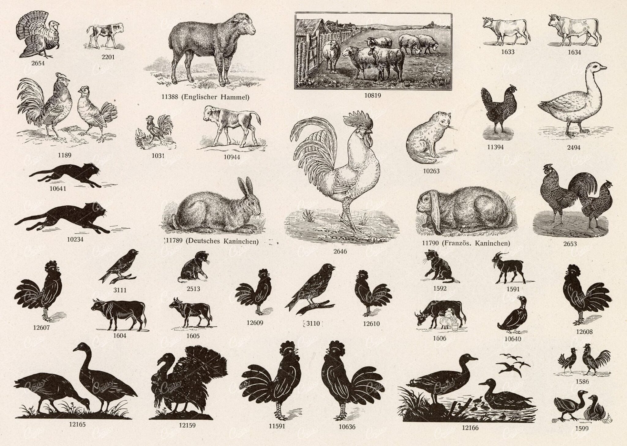 MISCELLANEOUS Selection of Vintage Farm Animals Related Design Elements