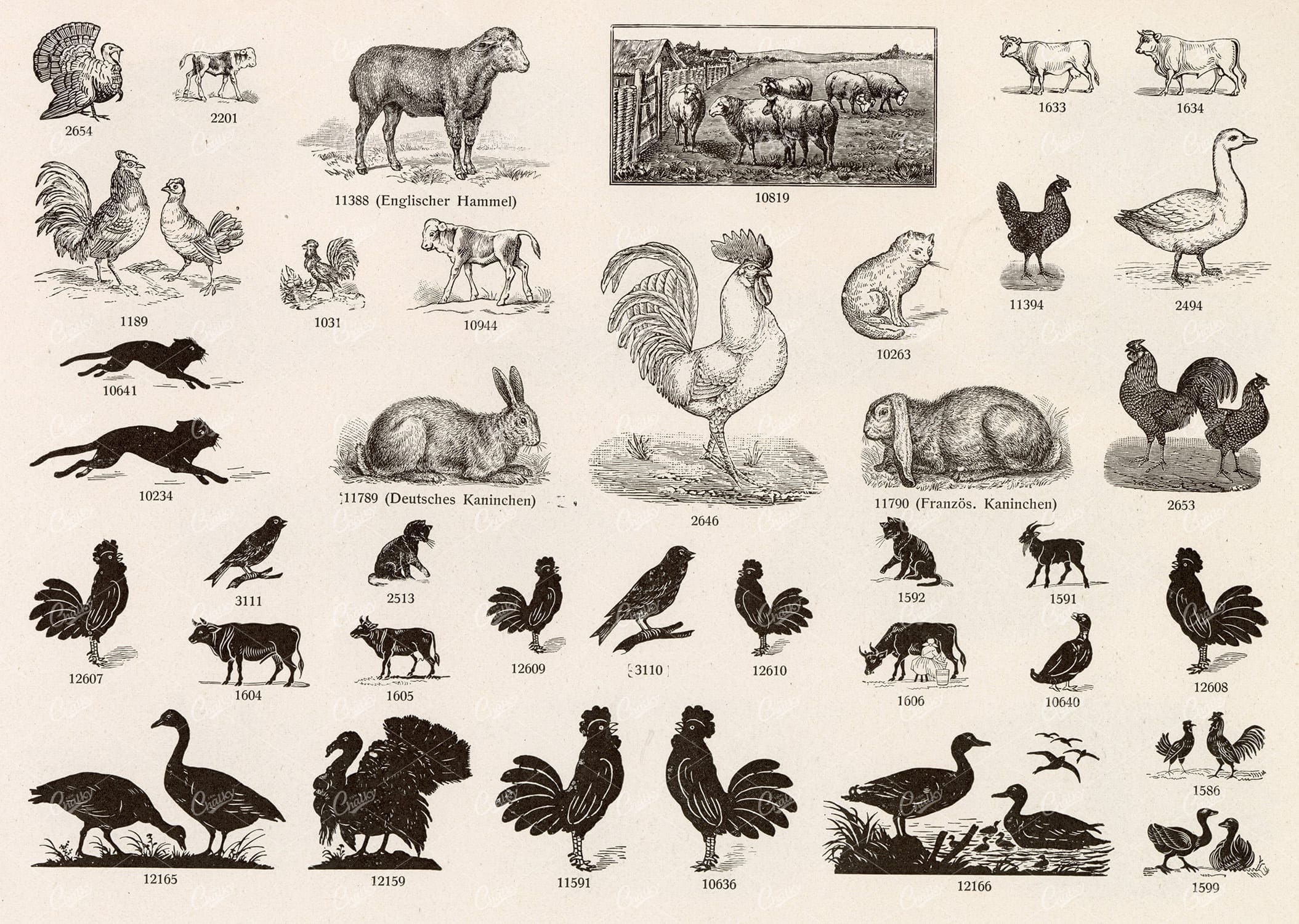 MISCELLANEOUS Selection of Vintage Farm Animals Related Design Elements
