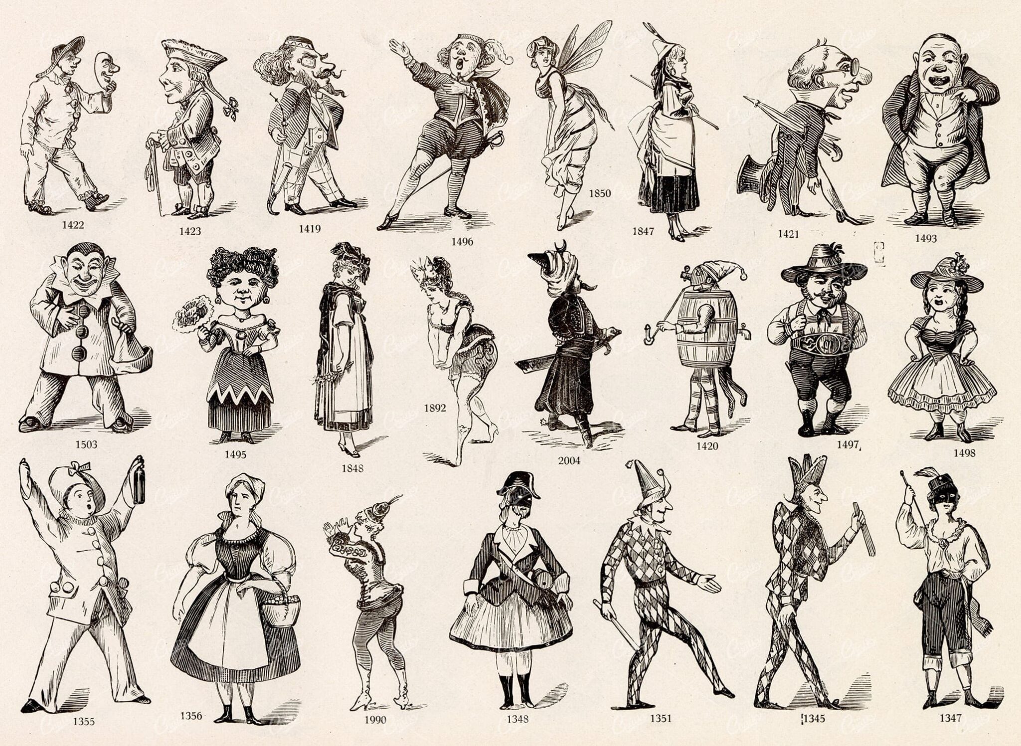 MISCELLANEOUS Selection of Vintage Caricature Design Elements