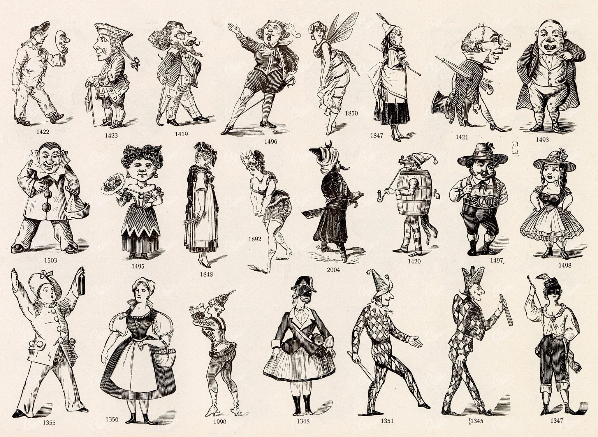 MISCELLANEOUS Selection of Vintage Caricature Design Elements