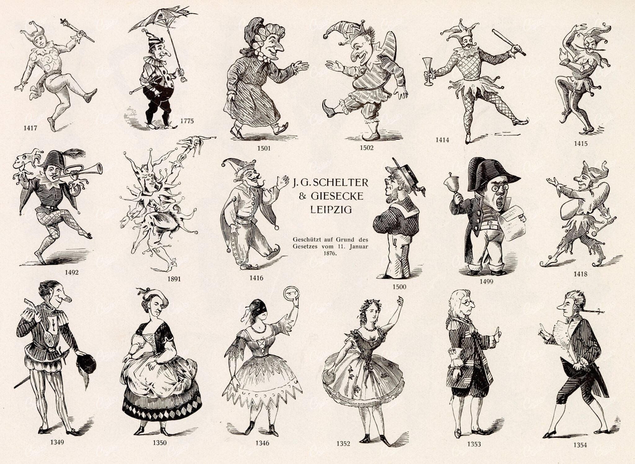 MISCELLANEOUS Selection of Vintage Caricature Design Elements