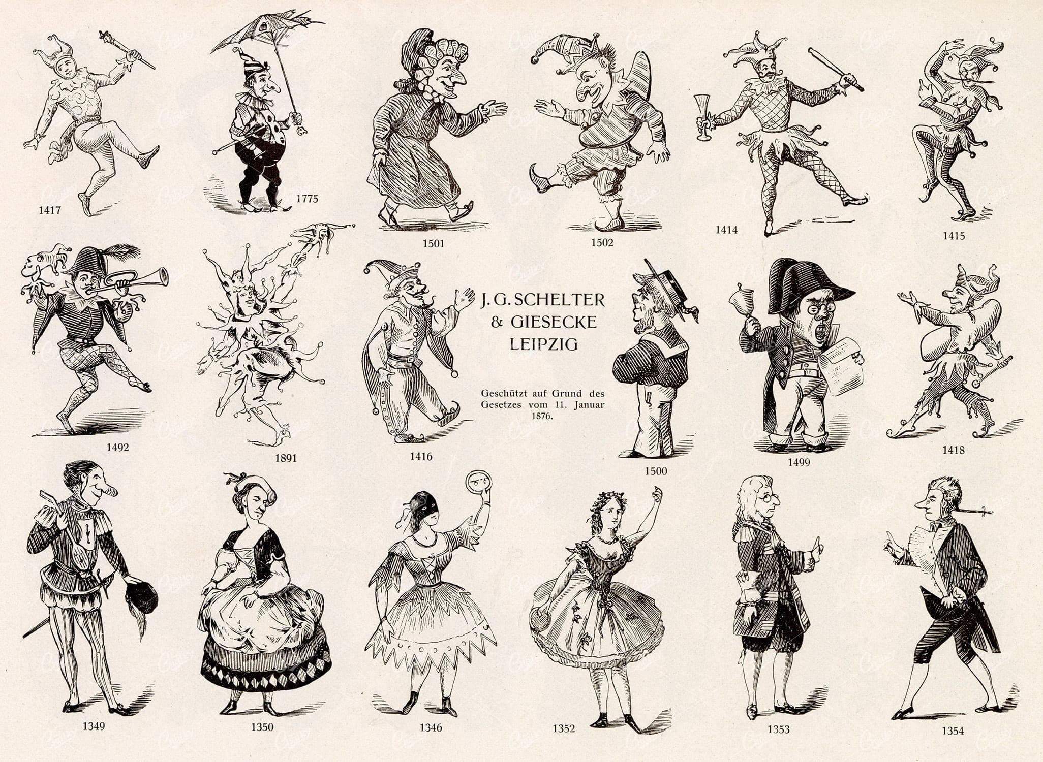 MISCELLANEOUS Selection of Vintage Caricature Design Elements