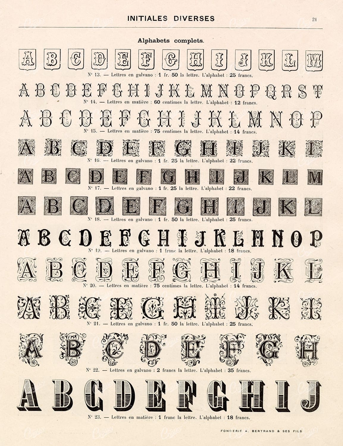 DECORATIVE Initials of Uppercase English Alphabet - 1800s Type Foundry