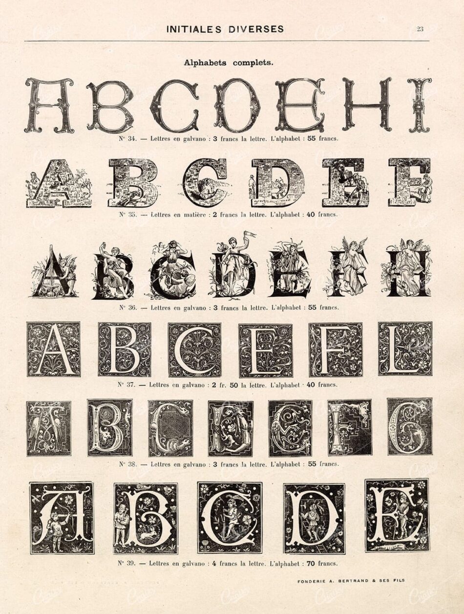 DECORATIVE Initials of Uppercase English Alphabet - 1800s Type Foundry