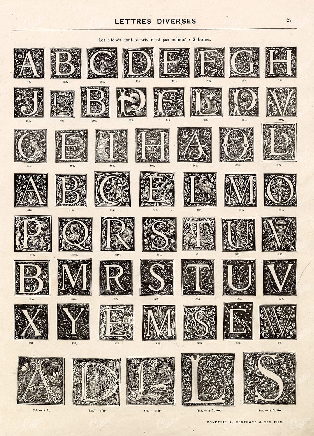 DECORATIVE Initials of Uppercase English Alphabet - 1800s Type Foundry
