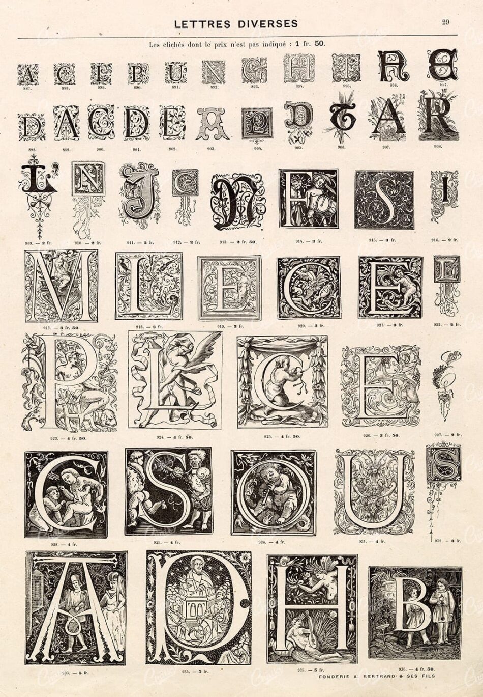 DECORATIVE Initials of Uppercase English Alphabet - 1800s Type Foundry