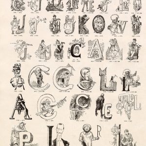 DECORATIVE Initials of Uppercase English Alphabet with Caricatures - 1800s Type Foundry