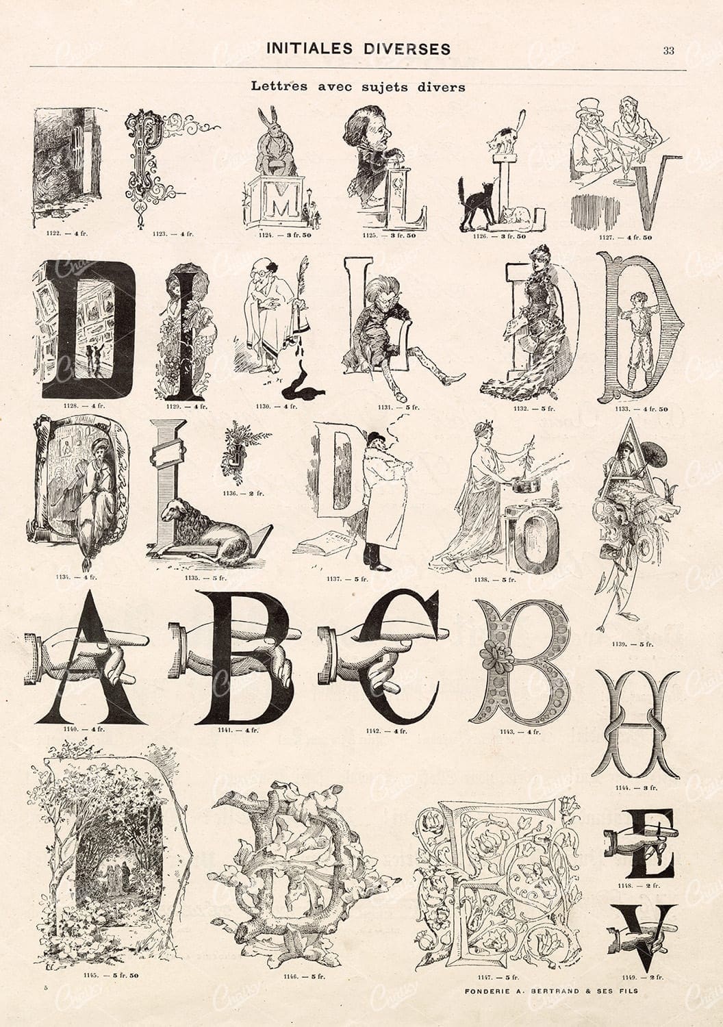 DECORATIVE Initials of Uppercase English Alphabet - 1800s Type Foundry