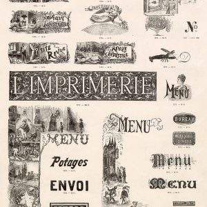 DECORATIVE Typography Keywords; Menu, Vins, No. etc. 1800s Type Foundry