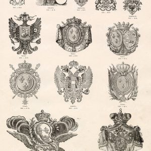 HERALDRY Insignias for France, Russia, Austria - Antique 1800s Stock Illustration
