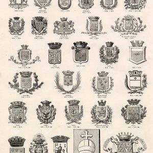 HERLADRY Insignias for French Cities; Paris, Vernon, Laigle, Nantes, Limoges 1800s Illustrations