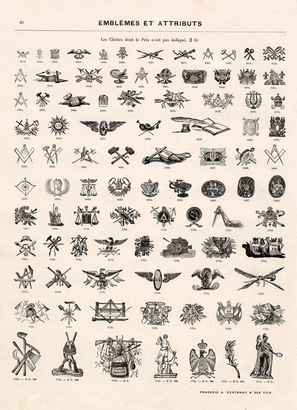 EMBLEMS and Attributes - Miscellaneous Collection of Antique 1800s Vignettes