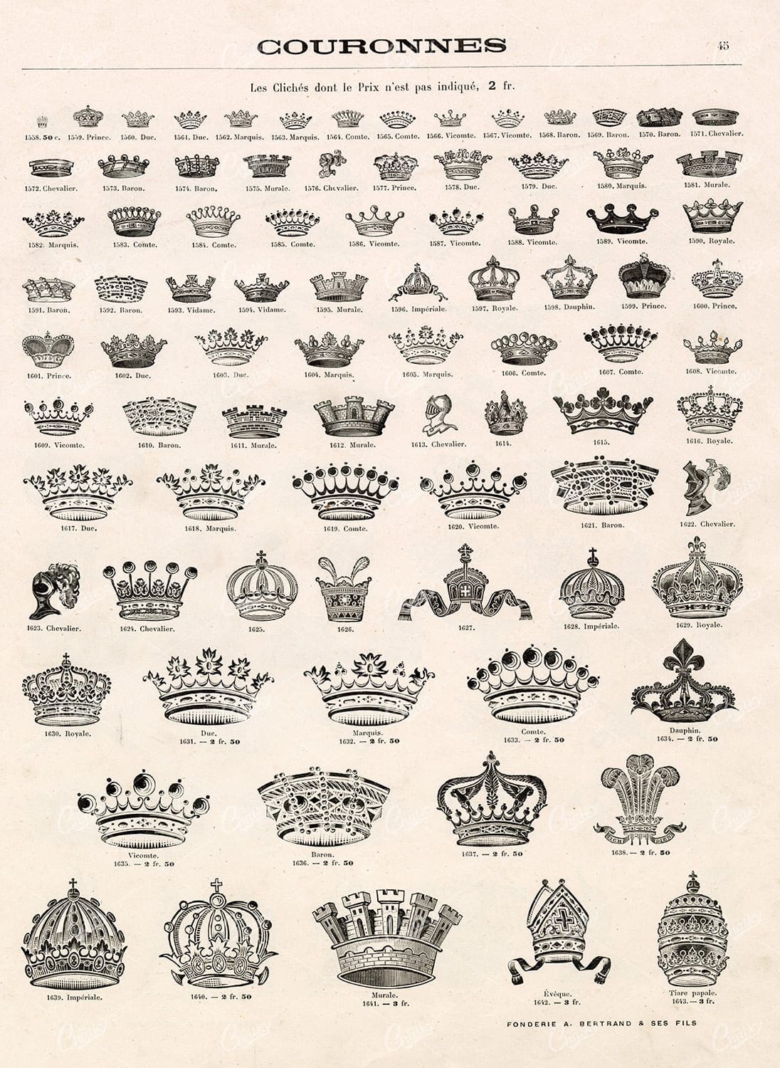 VINTAGE Vignette Illustrations of Royal Crowns 1800s