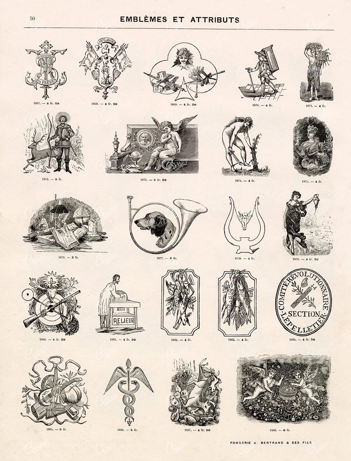 EMBLEMS and Attributes - Miscellaneous Collection of Antique 1800s Vignettes