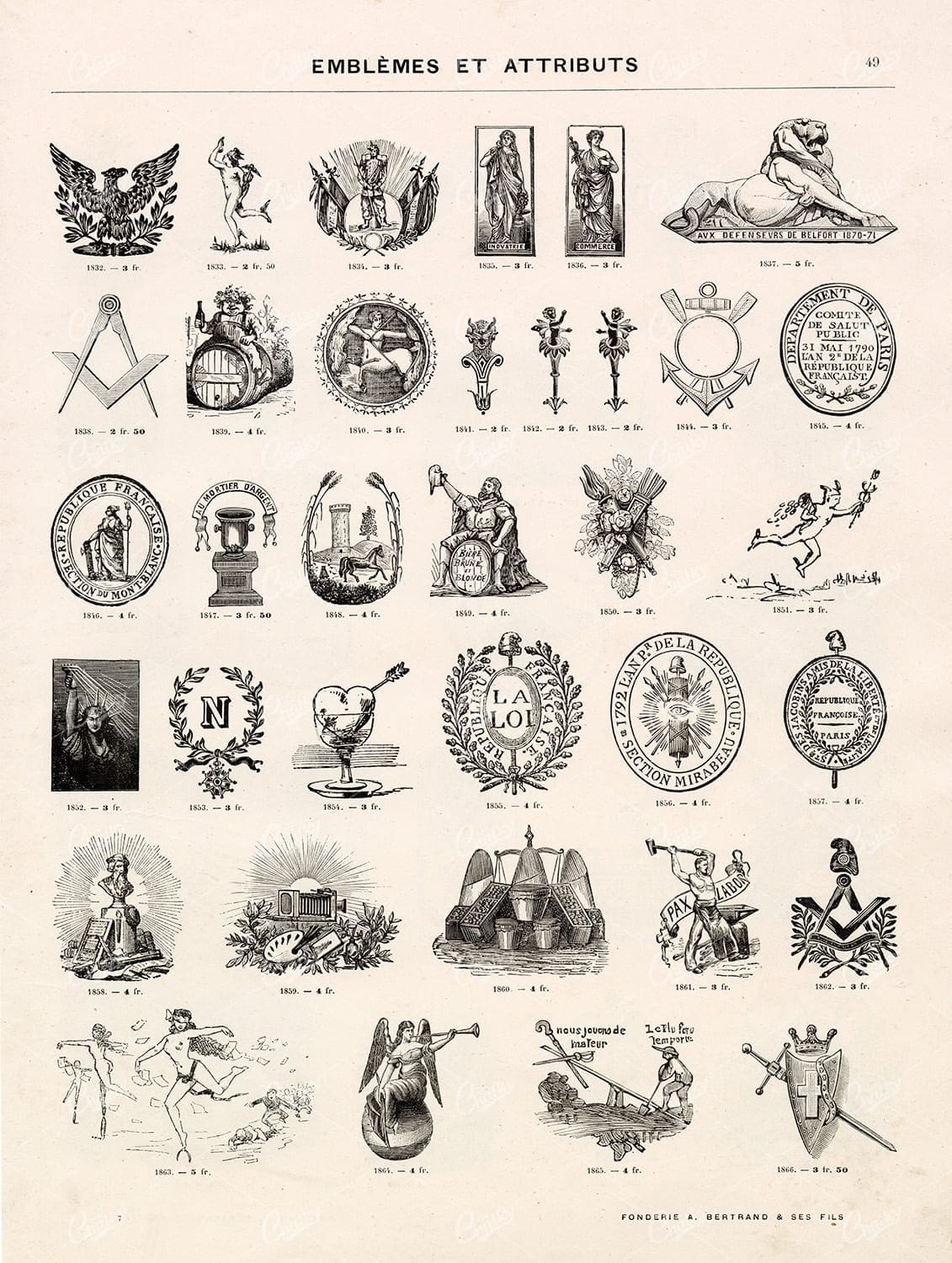 EMBLEMS and Attributes - Miscellaneous Collection of Antique 1800s Vignettes