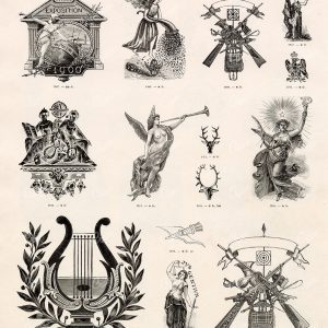 EMBLEMS and Attributes - Miscellaneous Collection of Antique 1800s Vignettes