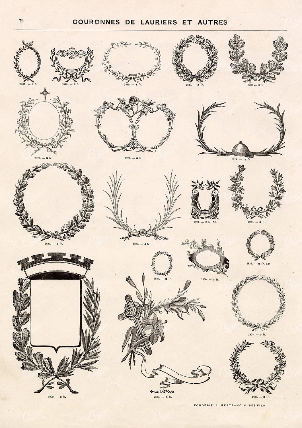 VINTAGE Selection of Laurel Illustrations - Antique 1800's Type Foundry Stock Sheet