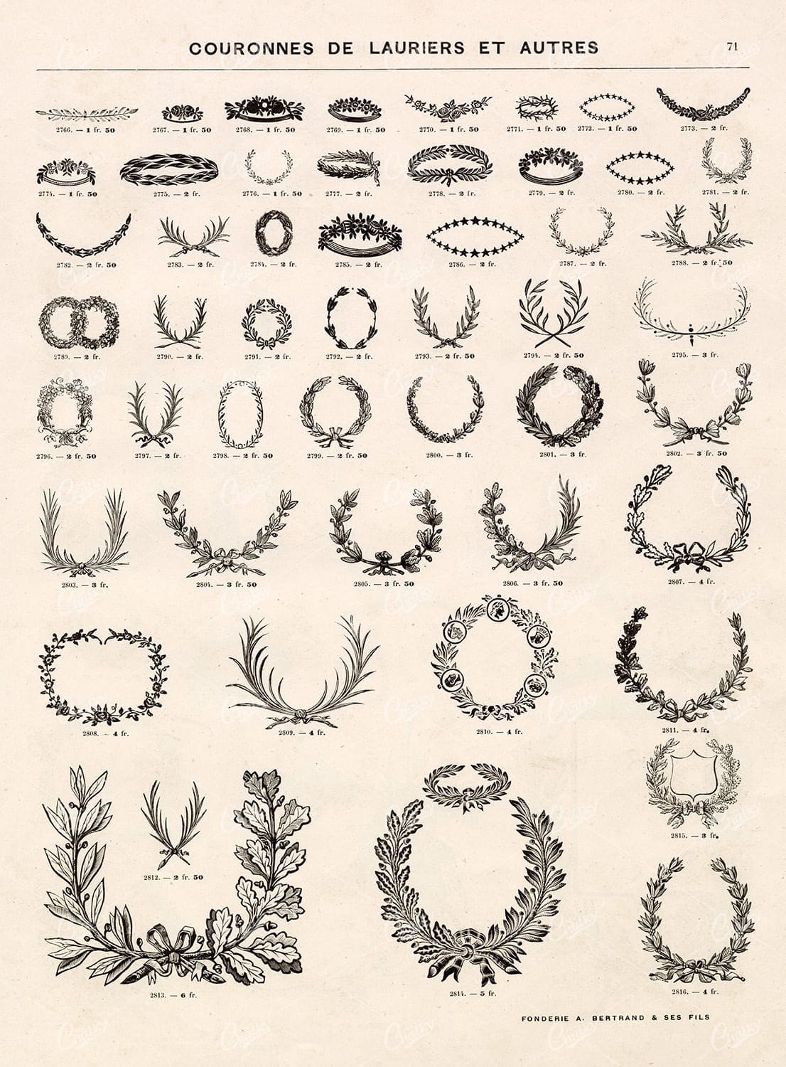VINTAGE Selection of Laurel Illustrations - Antique 1800's Type Foundry Stock Sheet