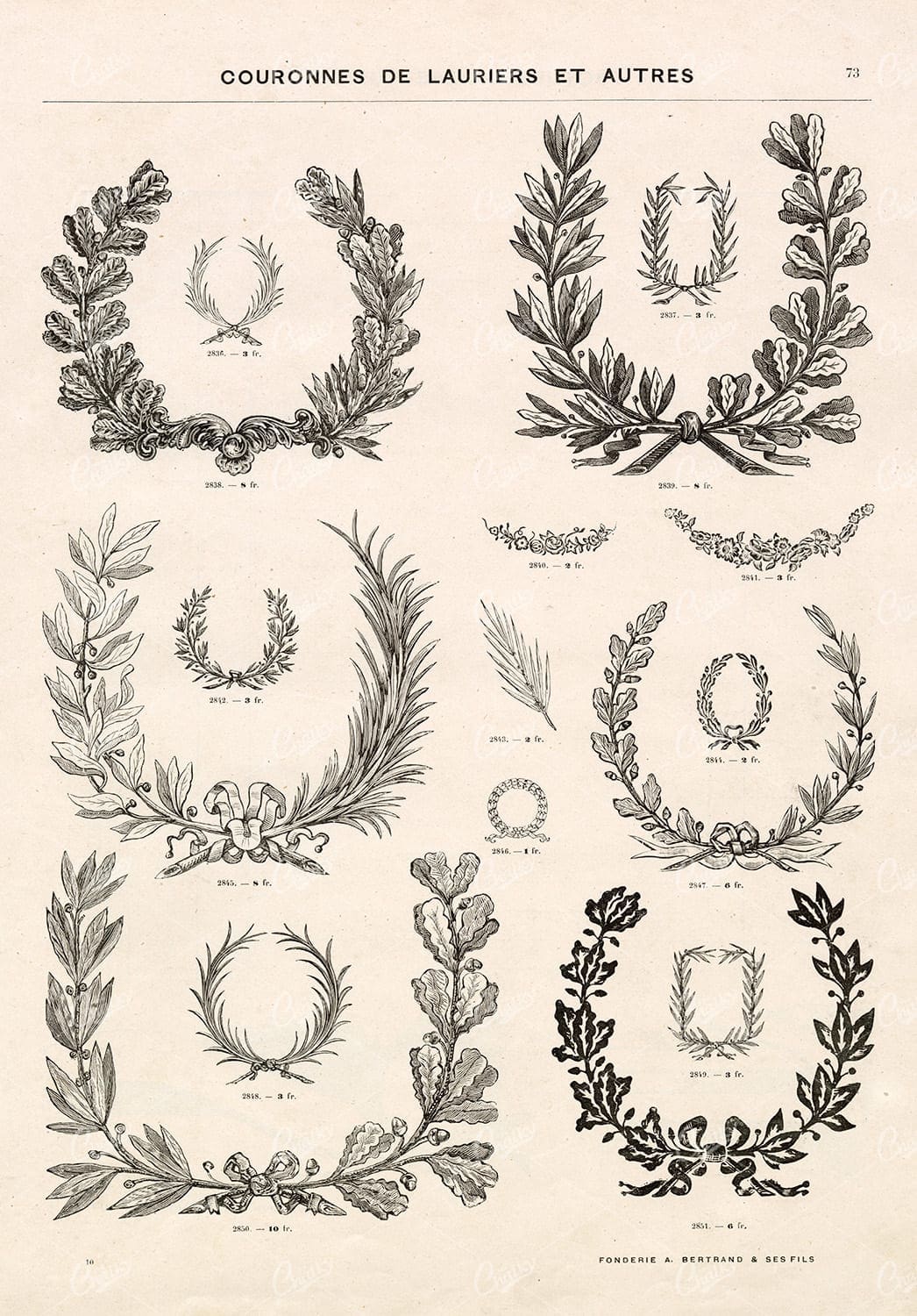 VINTAGE Selection of Laurel Illustrations - Antique 1800's Type Foundry Stock Sheet