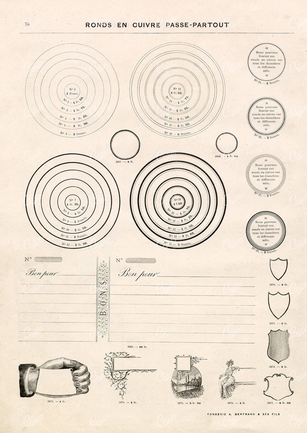 MISCELLANEOUS Sheet of Vignette Illustrations and Templates - 1800's Stock Image