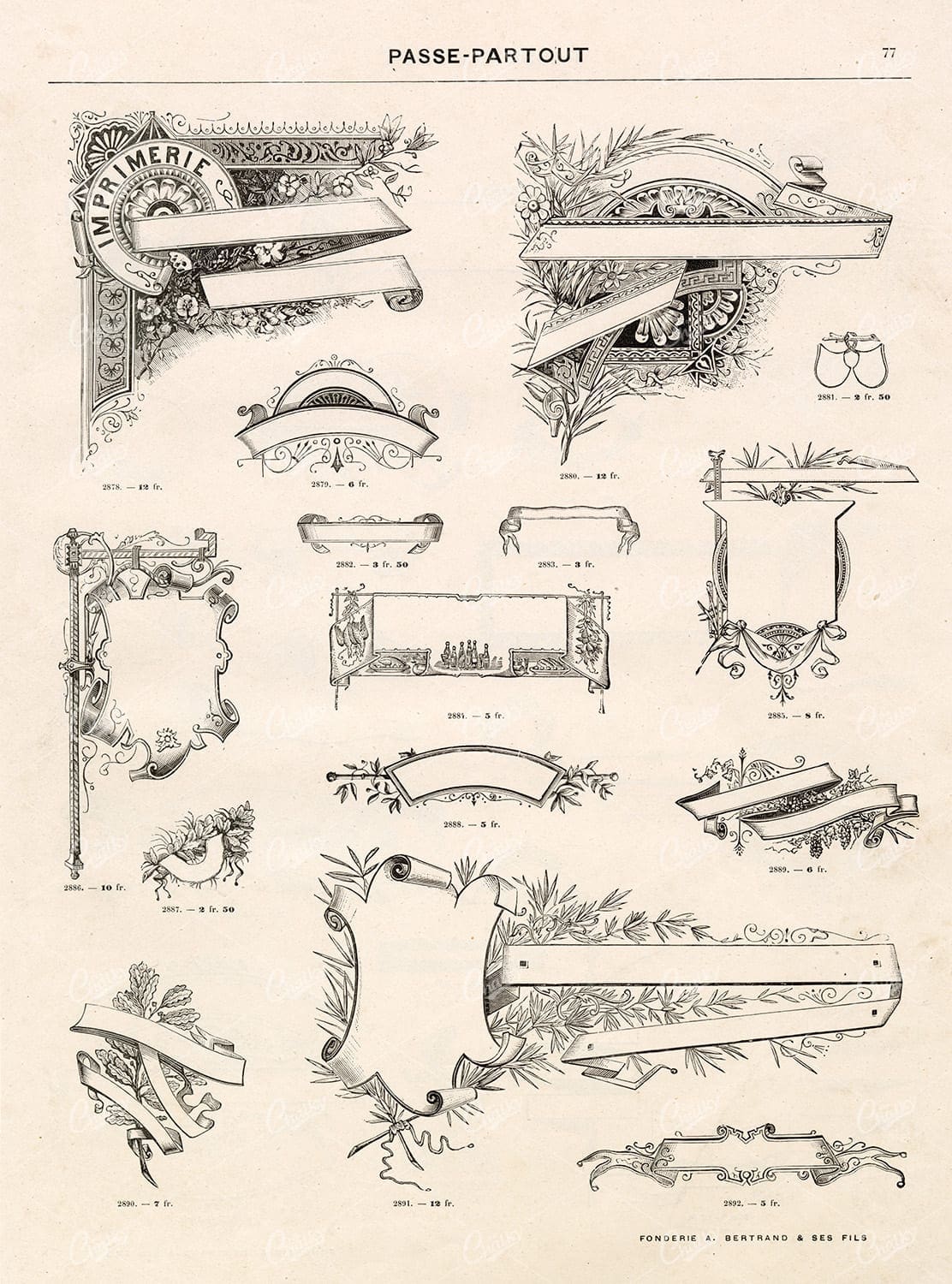 DECORATIVE Floral Banners and Ribbons for Typography - 1800's Stock Illustrations