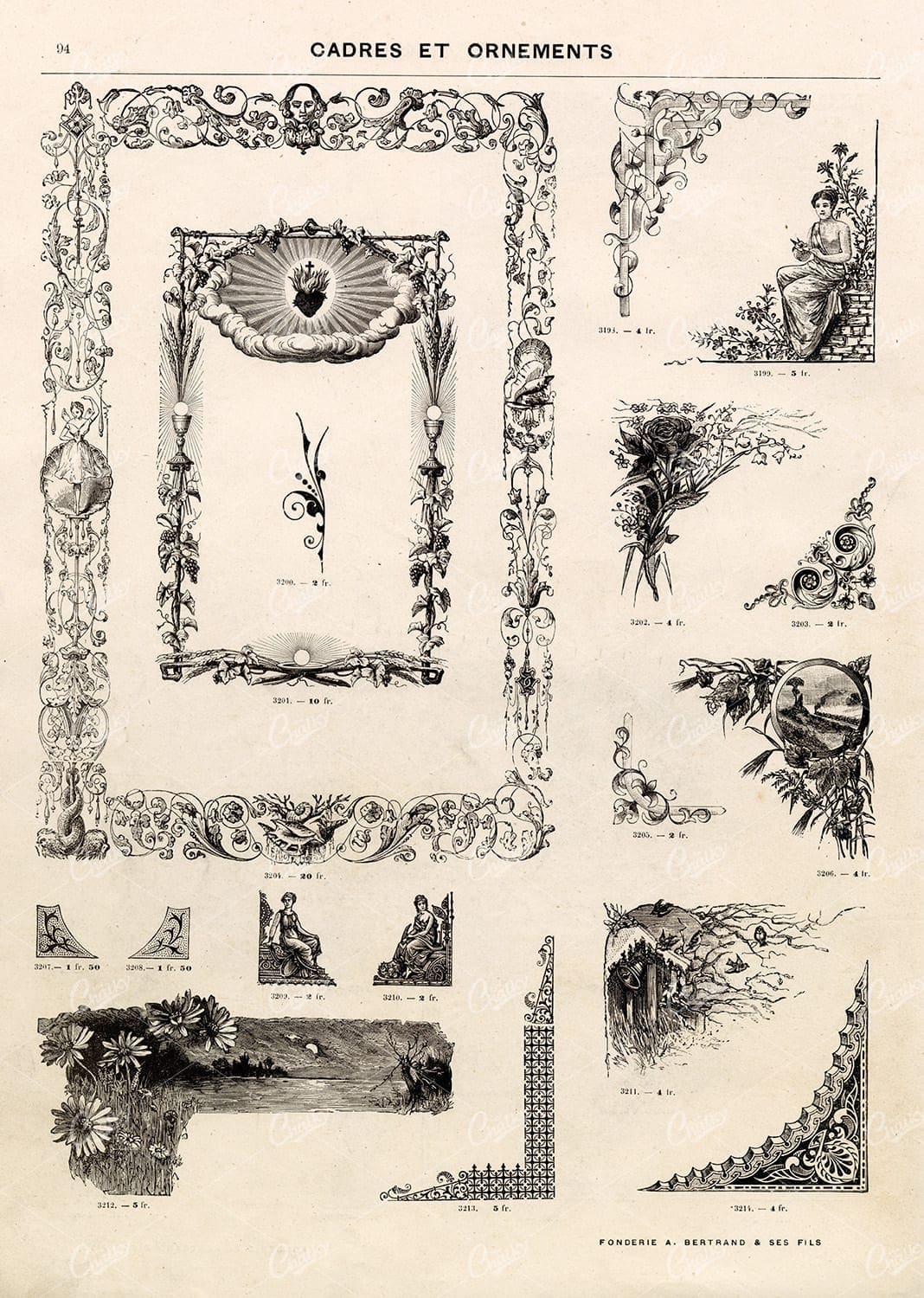 DECORATIVE Corner and Border Illustrations - Vintage Floral Illustrations