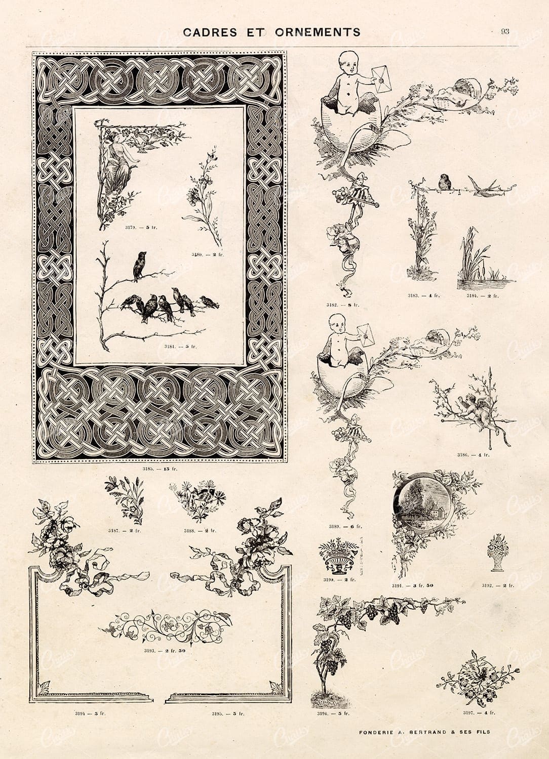 DECORATIVE Corner and Border Illustrations - Vintage Floral Illustrations
