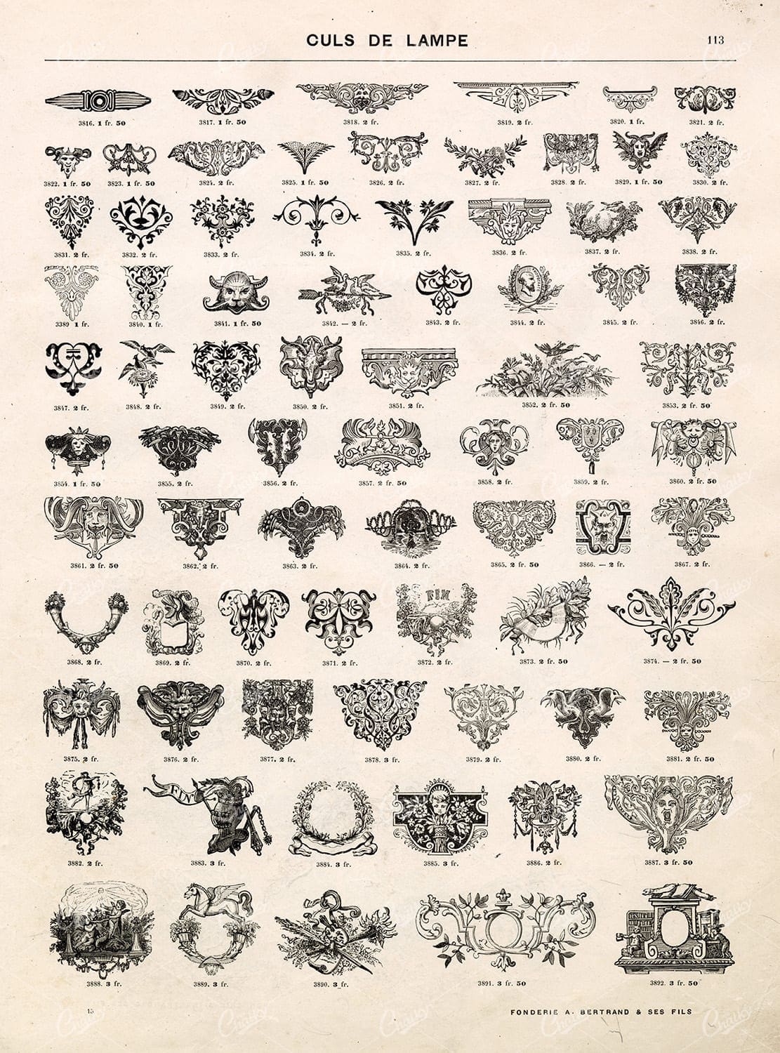 DECORATIVE Cul-de-Lampe Designs - Small Vintage Ornamental Designs