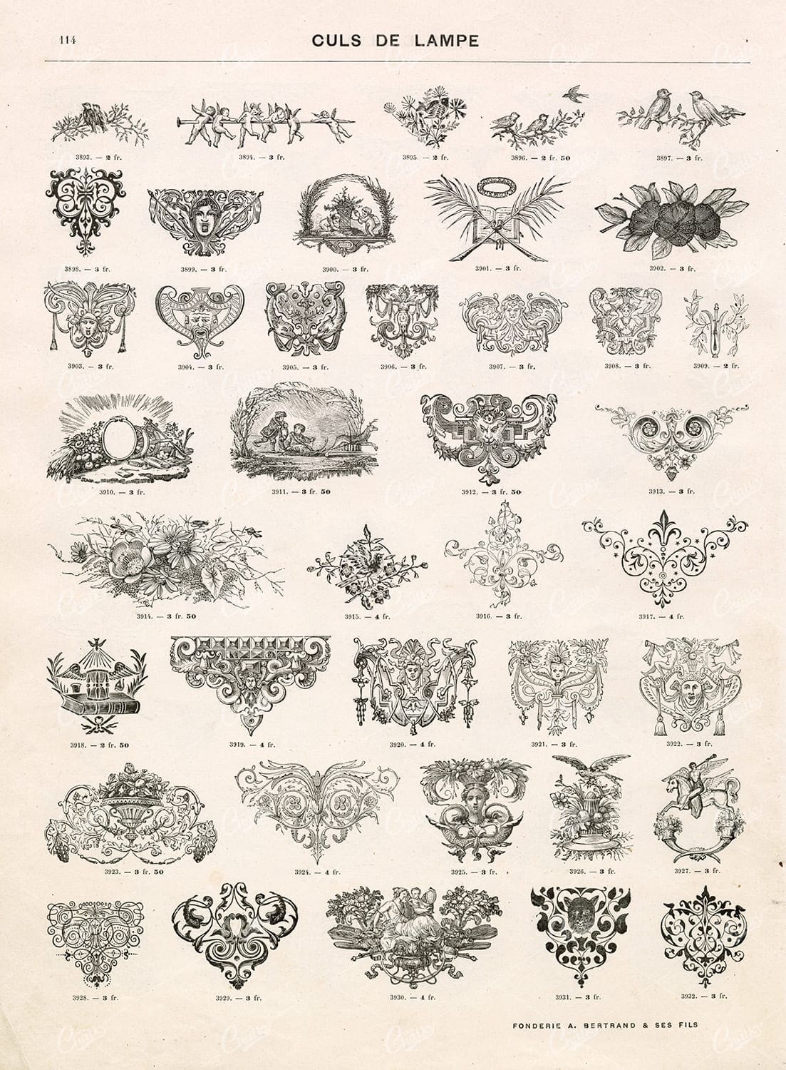 DECORATIVE Cul-de-Lampe Designs - Small Vintage Ornamental Designs