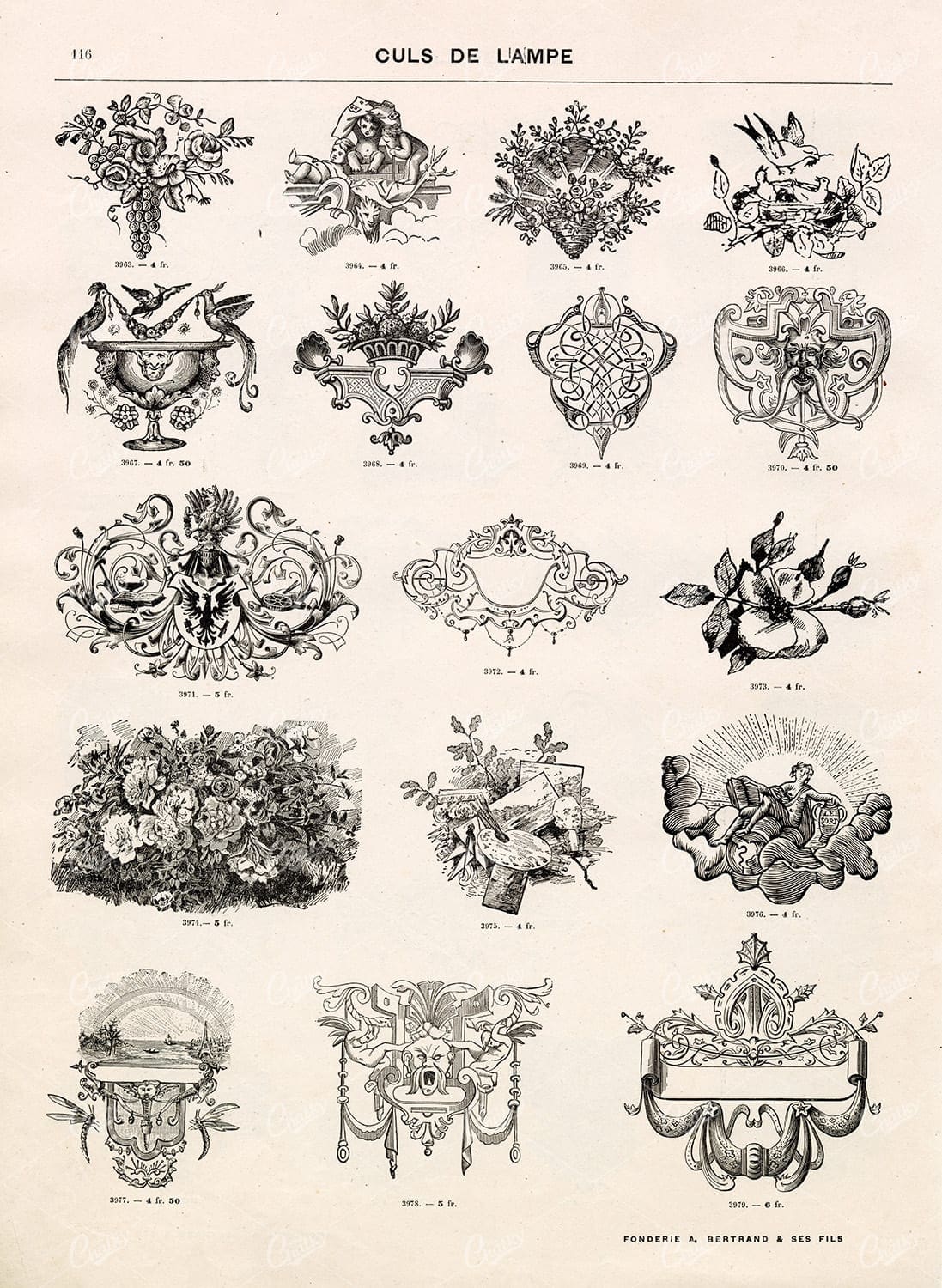 DECORATIVE Cul-de-Lampe Designs - Small Vintage Ornamental Designs