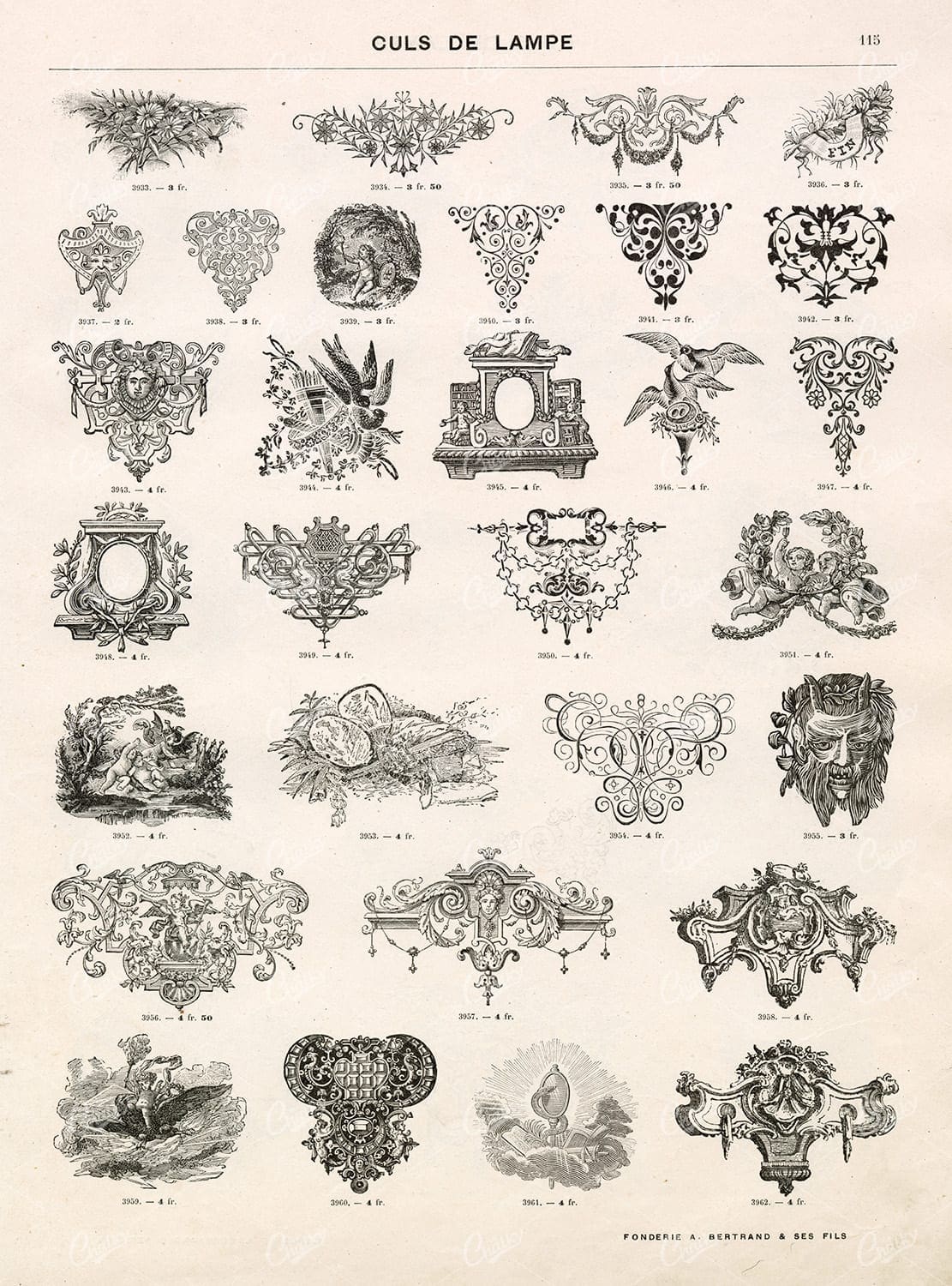 DECORATIVE Cul-de-Lampe Designs - Small Vintage Ornamental Designs