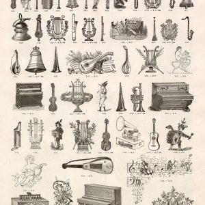 VIGNETTE Illustrations of Various Musical Instruments - Vintage Artwork