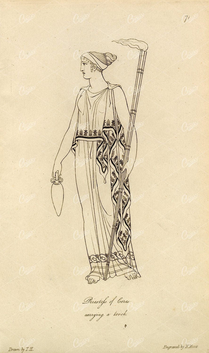 ANTIQUE Ancient Roman Mythology Print - Priestess of Ceres