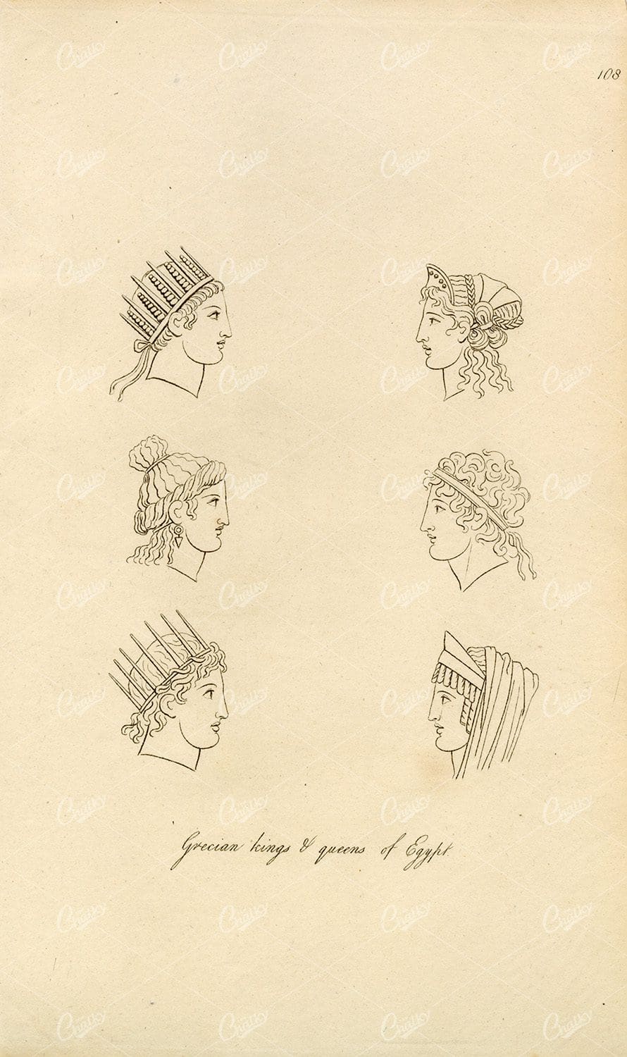 ANTIQUE Ancient Costume Print - Grecian Kings & Queens of Egypt