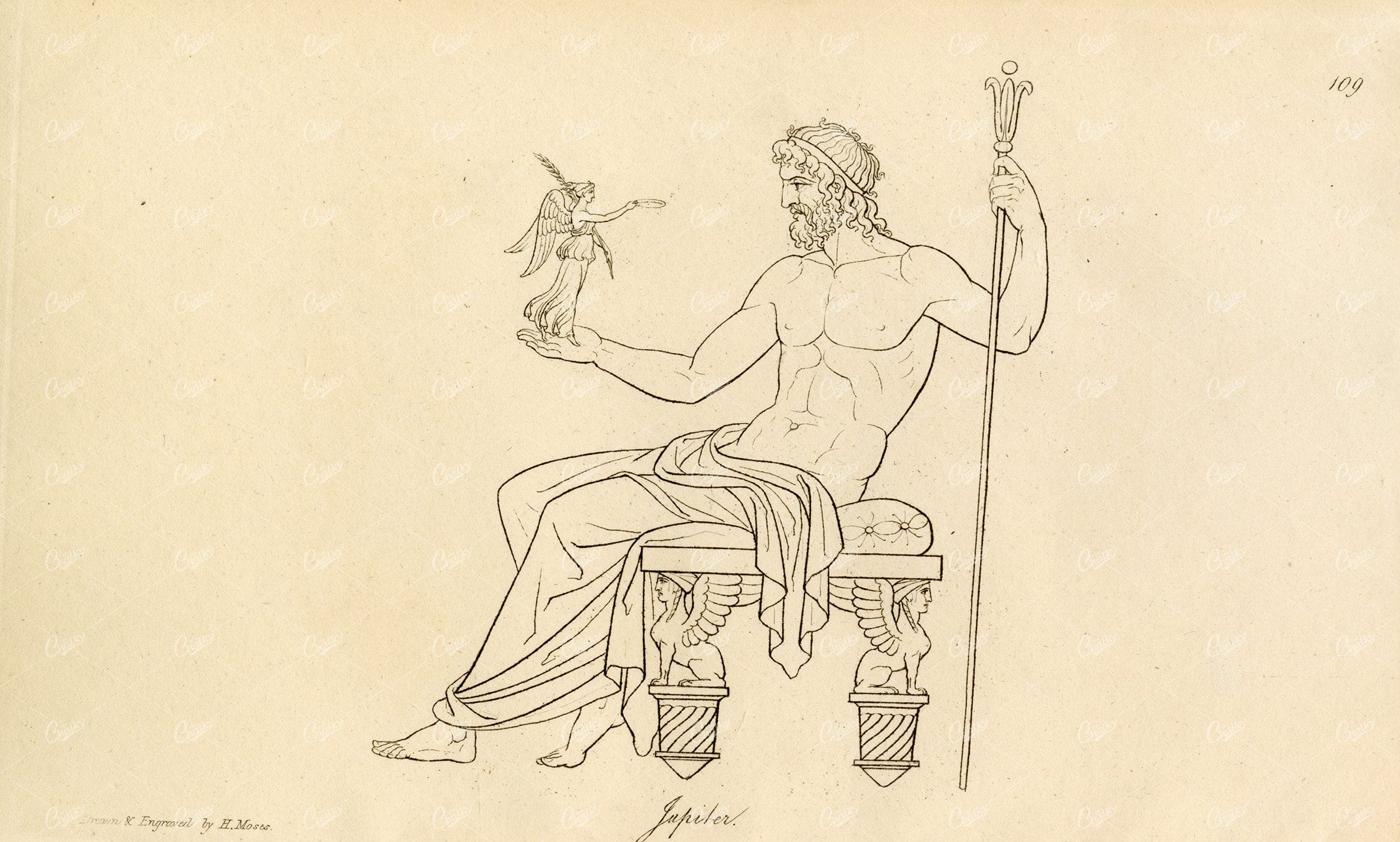 ANTIQUE Ancient Roman Mythology Print - King of Gods, Jupiter