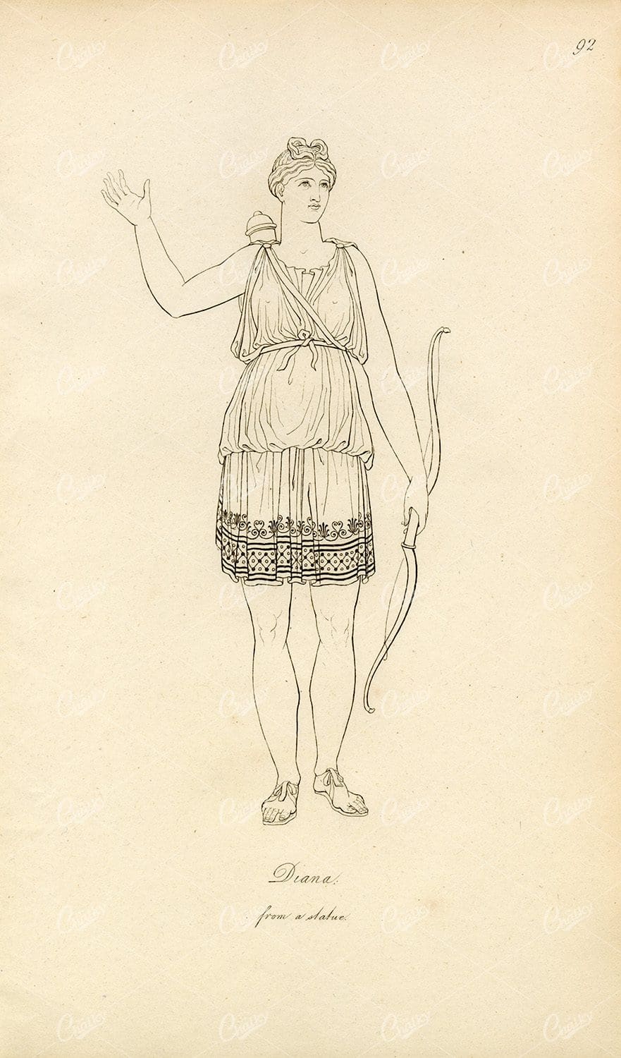 ANTIQUE Ancient Roman Mythology Print - Diana Goddess
