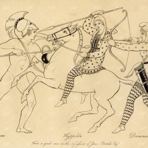 ANTIQUE Ancient Mythology Print - Thesus, Hyppolita, and Deinomache