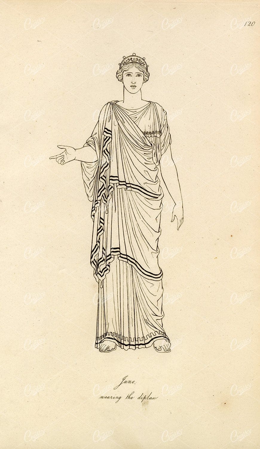 ANTIQUE Ancient Mythology Print - June Wearing the Diplax