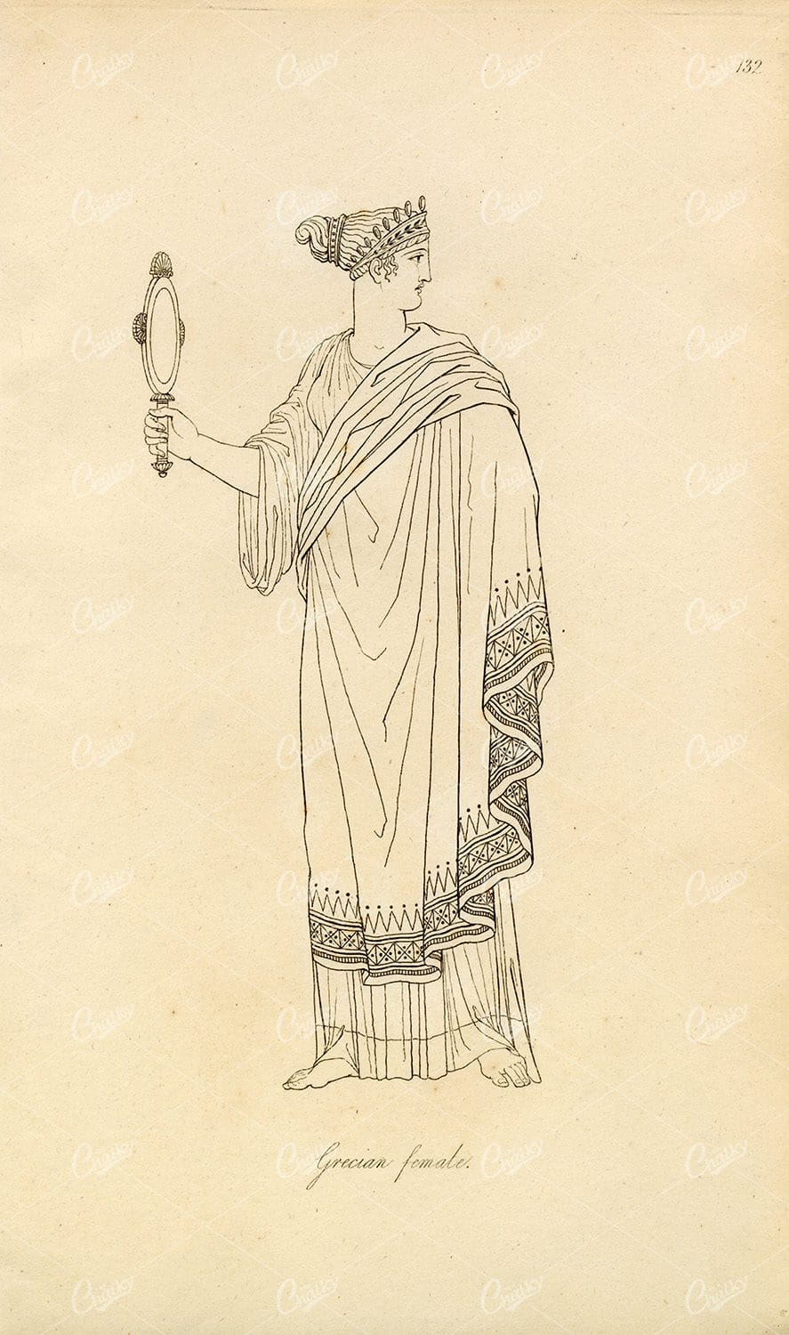 ANTIQUE Ancient Costume Print - Grecian Female 1809 Engraving