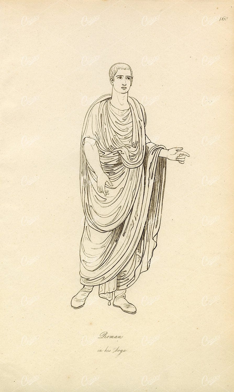 ANTIQUE Ancient Costume Print - Roman Male in Toga